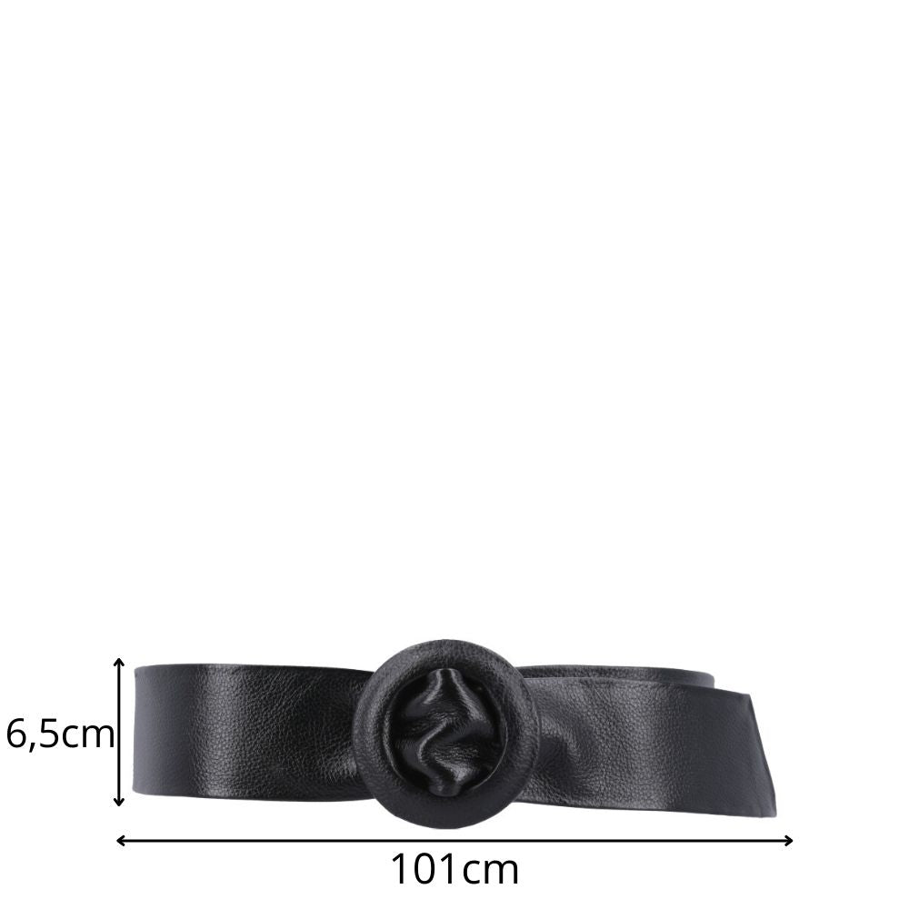 Cinto Faixa Feminino de Couro com Fivela Redonda Encapada Preto