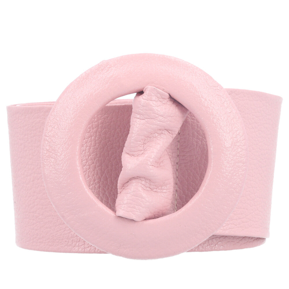 Cinto Faixa Feminino de Couro com Fivela Redonda Encapada Rosa claro