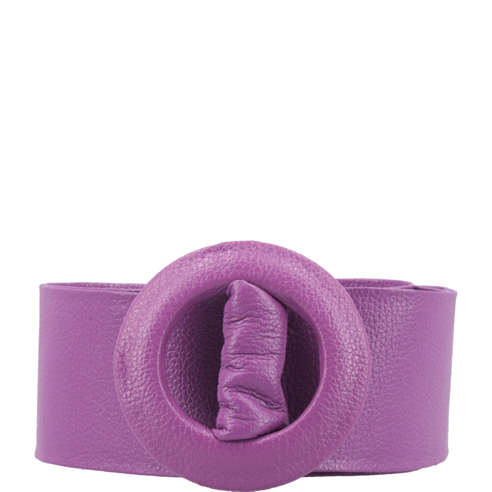 Cinto Faixa Feminino de Couro com Fivela Redonda Encapada Roxo