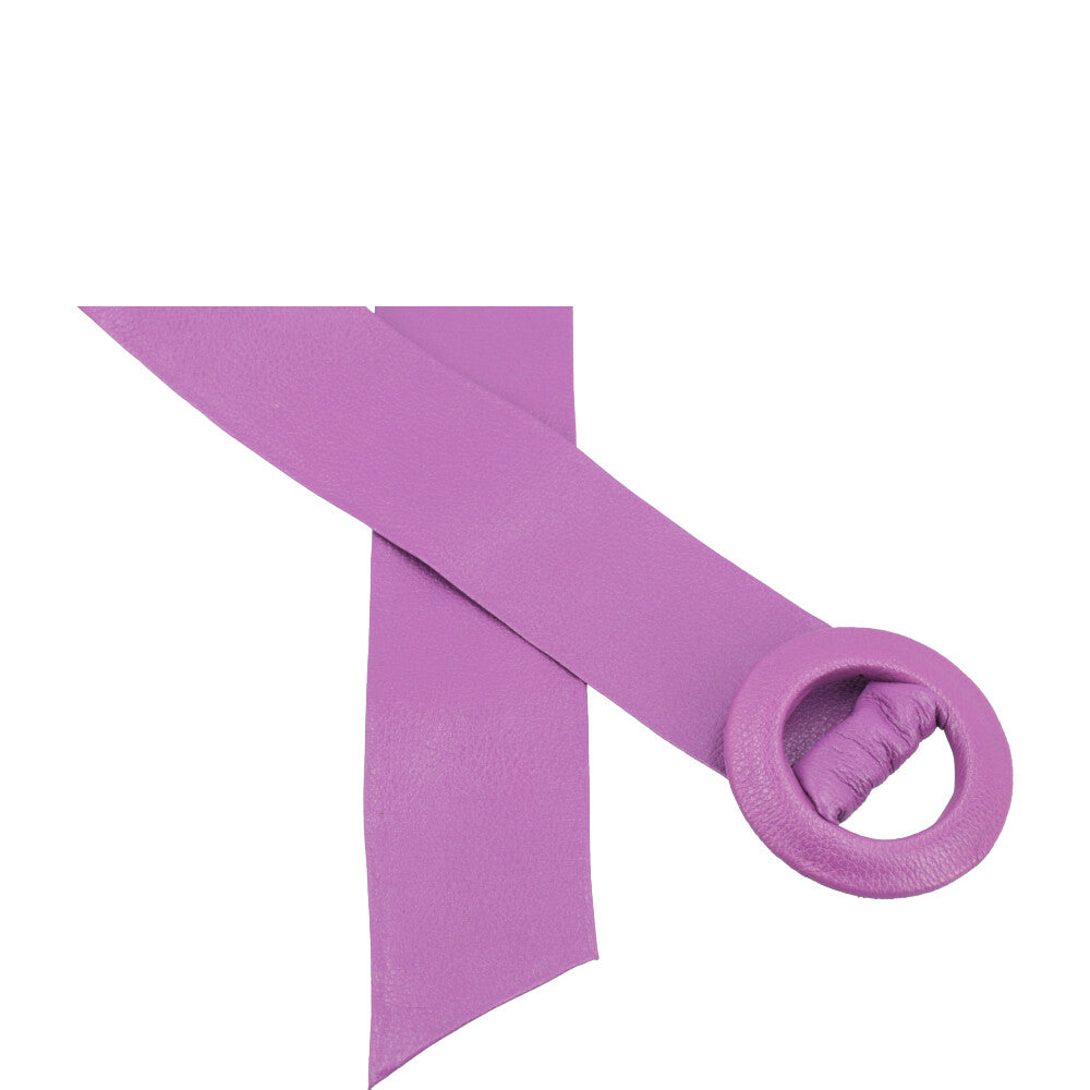 Cinto Faixa Feminino de Couro com Fivela Redonda Encapada Roxo
