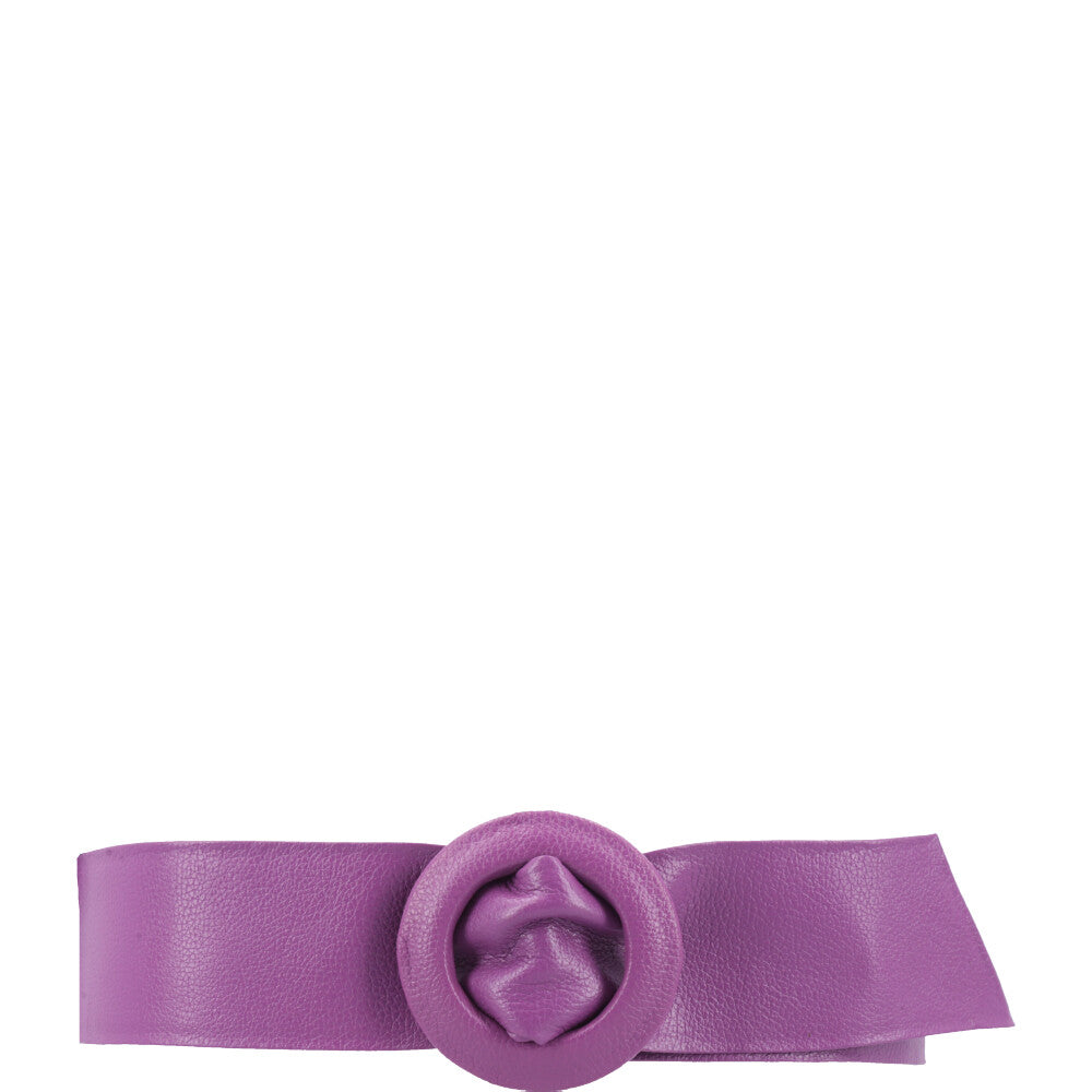 Cinto Faixa Feminino de Couro com Fivela Redonda Encapada Roxo