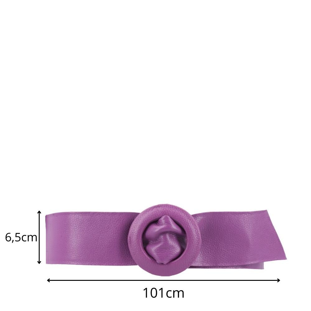 Cinto Faixa Feminino de Couro com Fivela Redonda Encapada Roxo