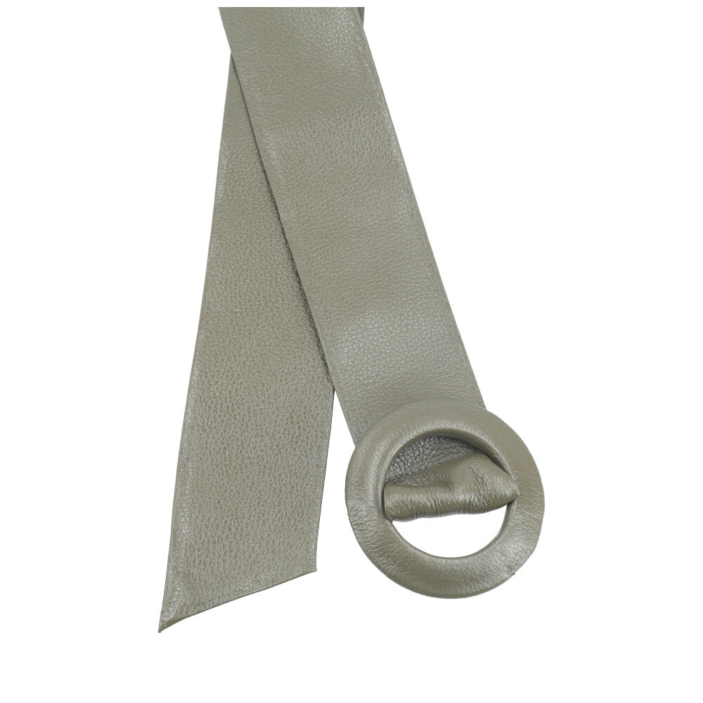 Cinto Faixa Feminino de Couro com Fivela Redonda Encapada Verde