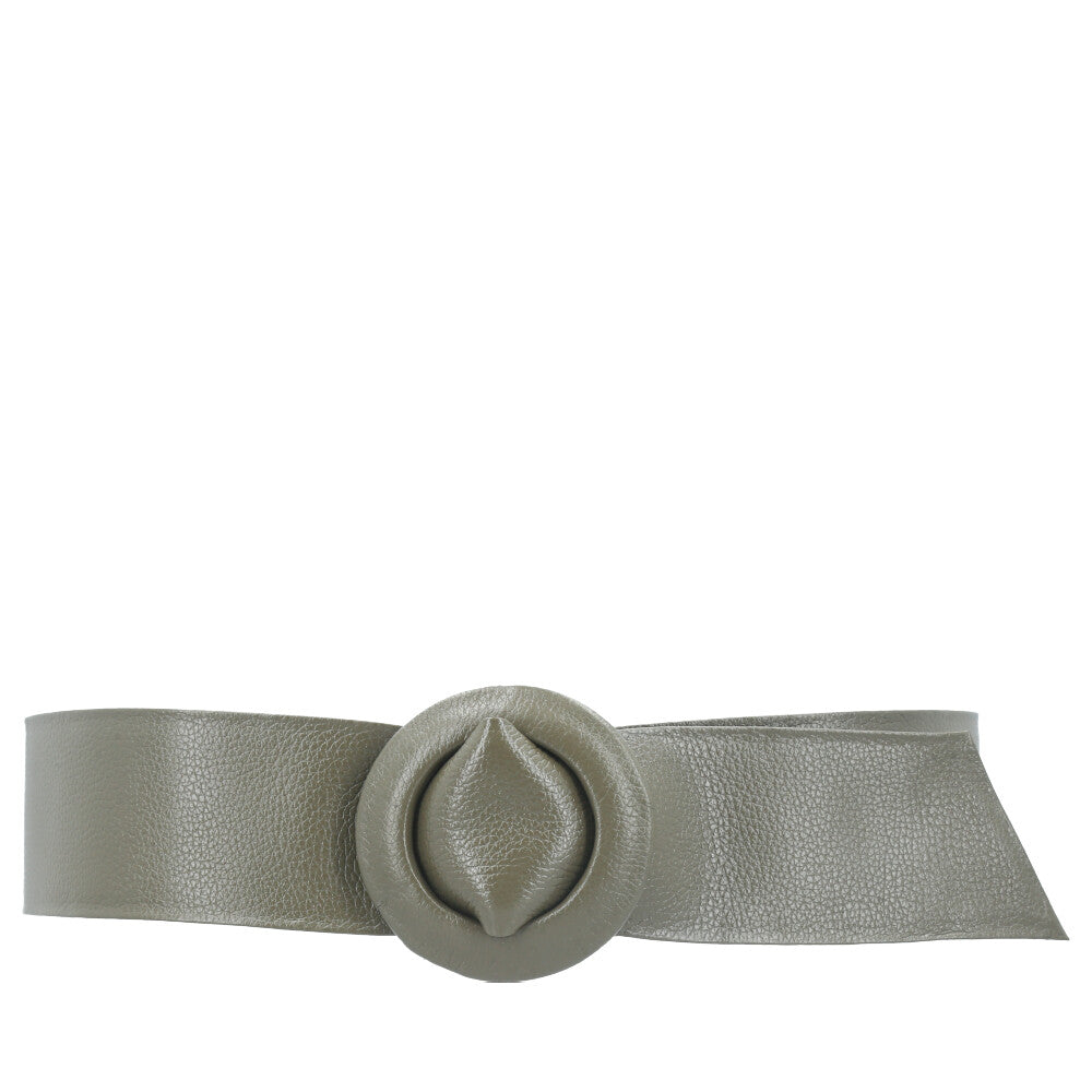 Cinto Faixa Feminino de Couro com Fivela Redonda Encapada Verde