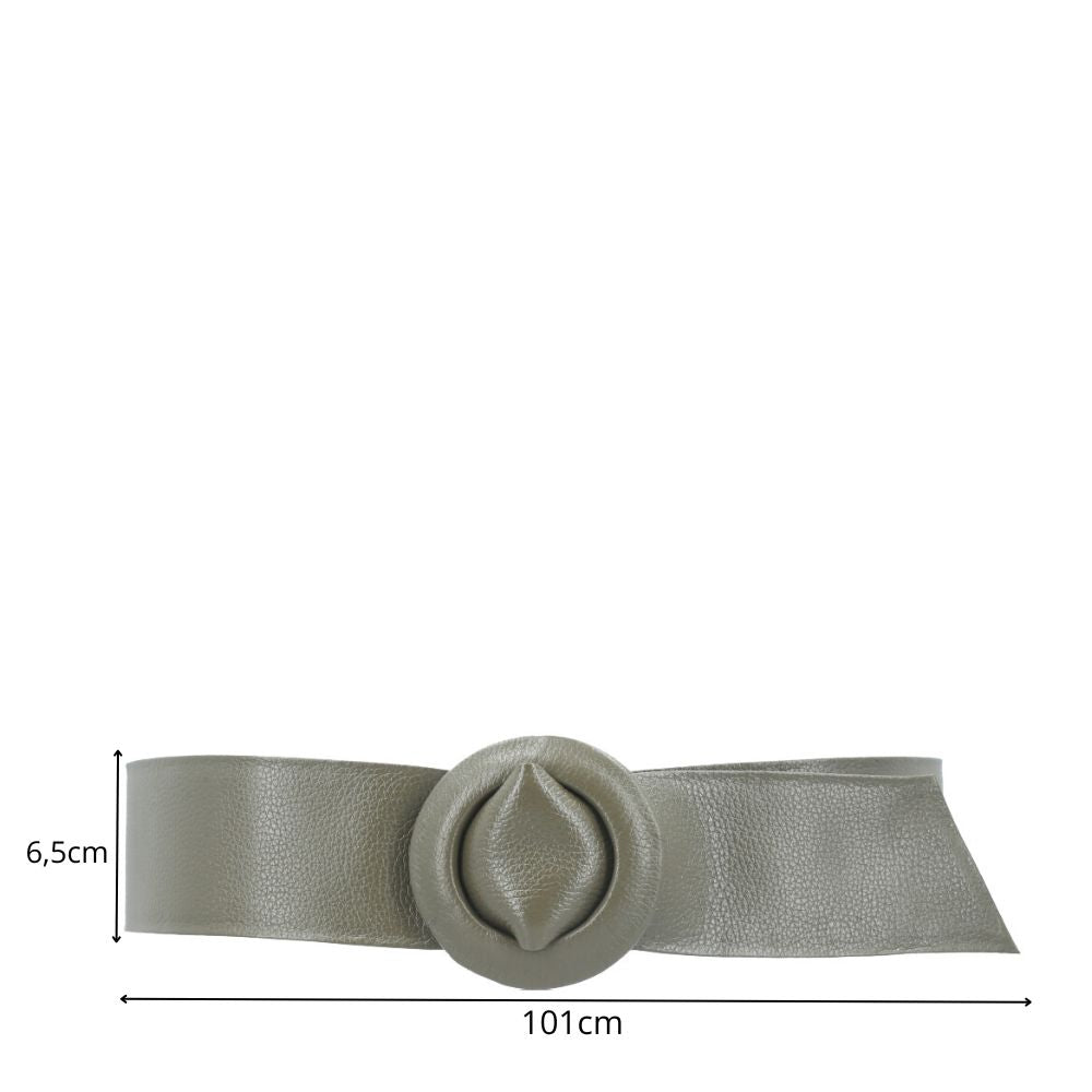 Cinto Faixa Feminino de Couro com Fivela Redonda Encapada Verde