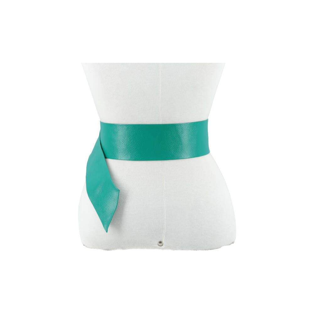 Cinto Faixa Feminino de Couro com Fivela Redonda Encapada Verde