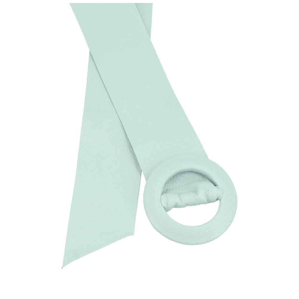 Cinto Faixa Feminino de Couro com Fivela Redonda Encapada Verde claro
