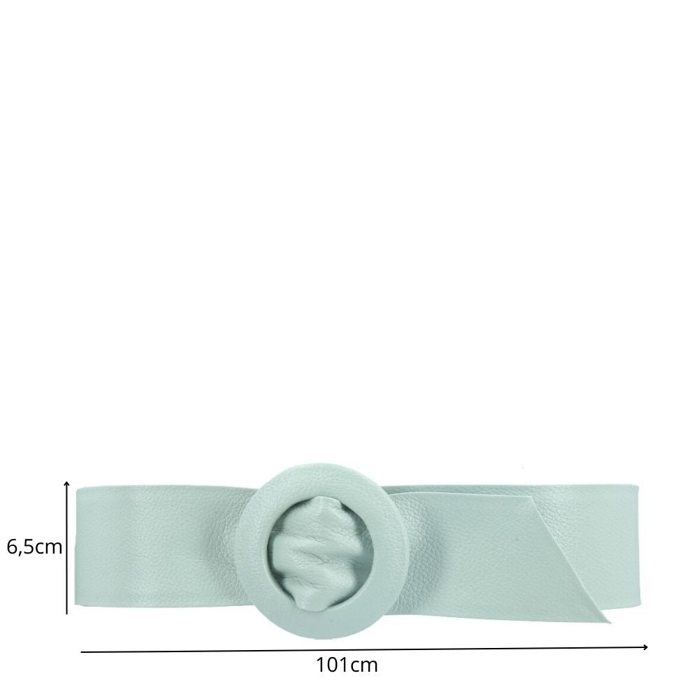 Cinto Faixa Feminino de Couro com Fivela Redonda Encapada Verde claro