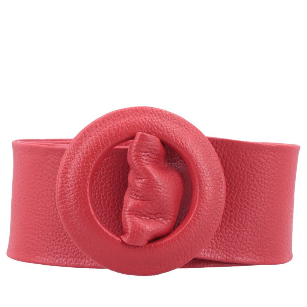 Cinto Faixa Feminino de Couro com Fivela Redonda Encapada Vermelho