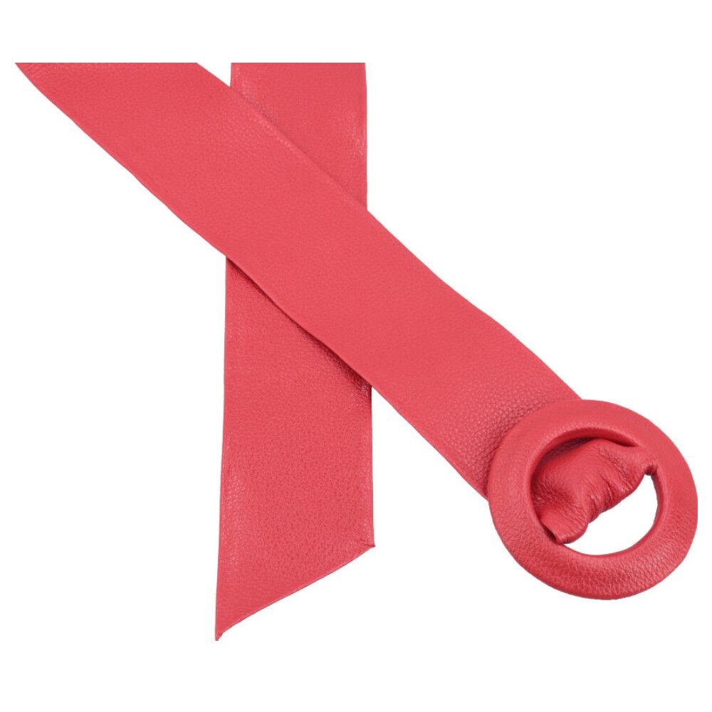 Cinto Faixa Feminino de Couro com Fivela Redonda Encapada Vermelho