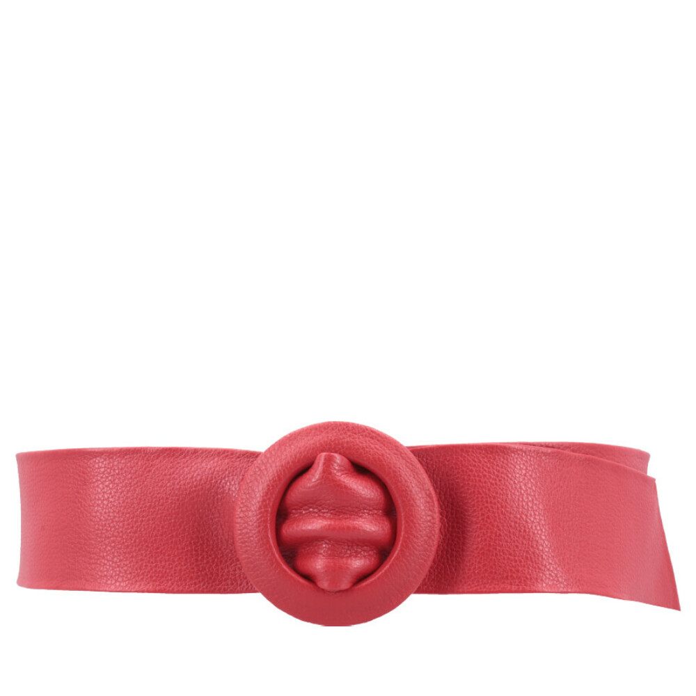 Cinto Faixa Feminino de Couro com Fivela Redonda Encapada Vermelho