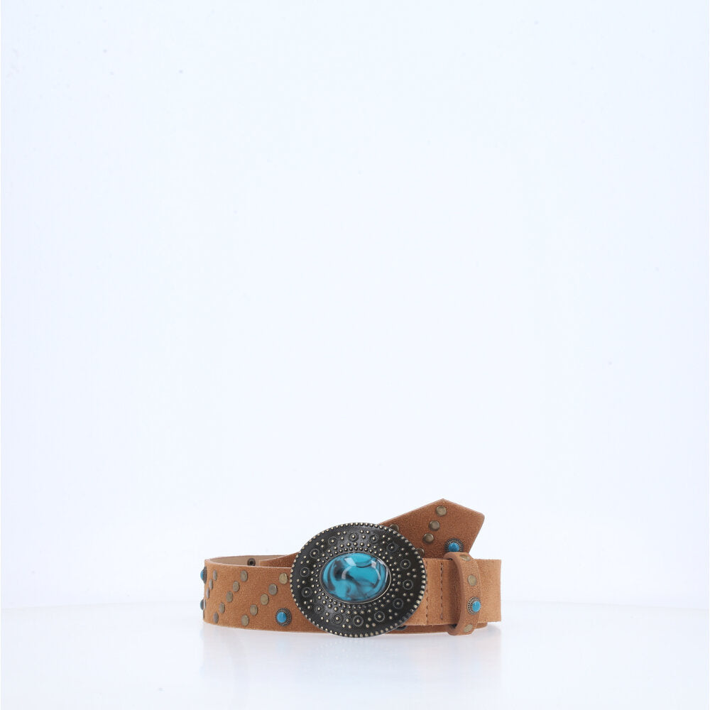 Cinto de Couro Boho com Tachas Caramelo