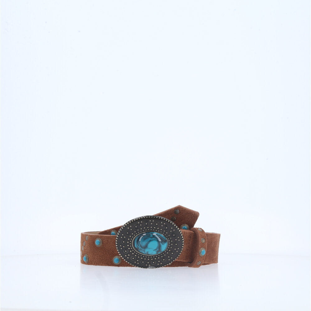 Cinto de Couro Boho com Tachas Marrom
