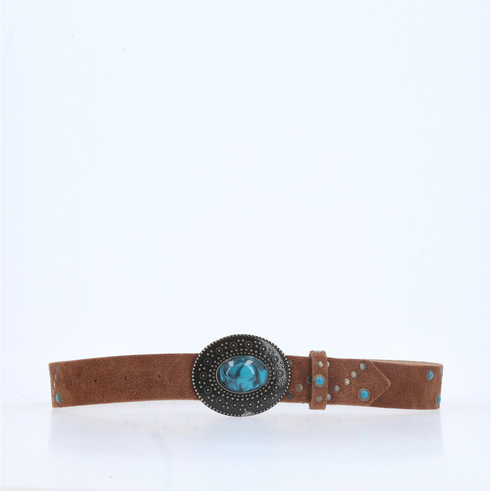Cinto de Couro Boho com Tachas Marrom