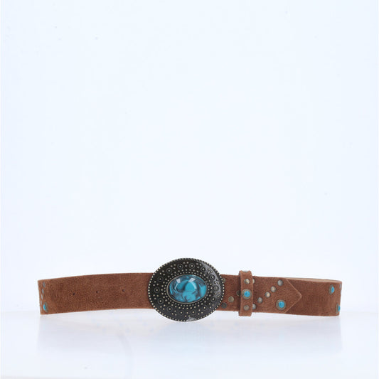 Cinto de Couro Boho com Tachas Marrom