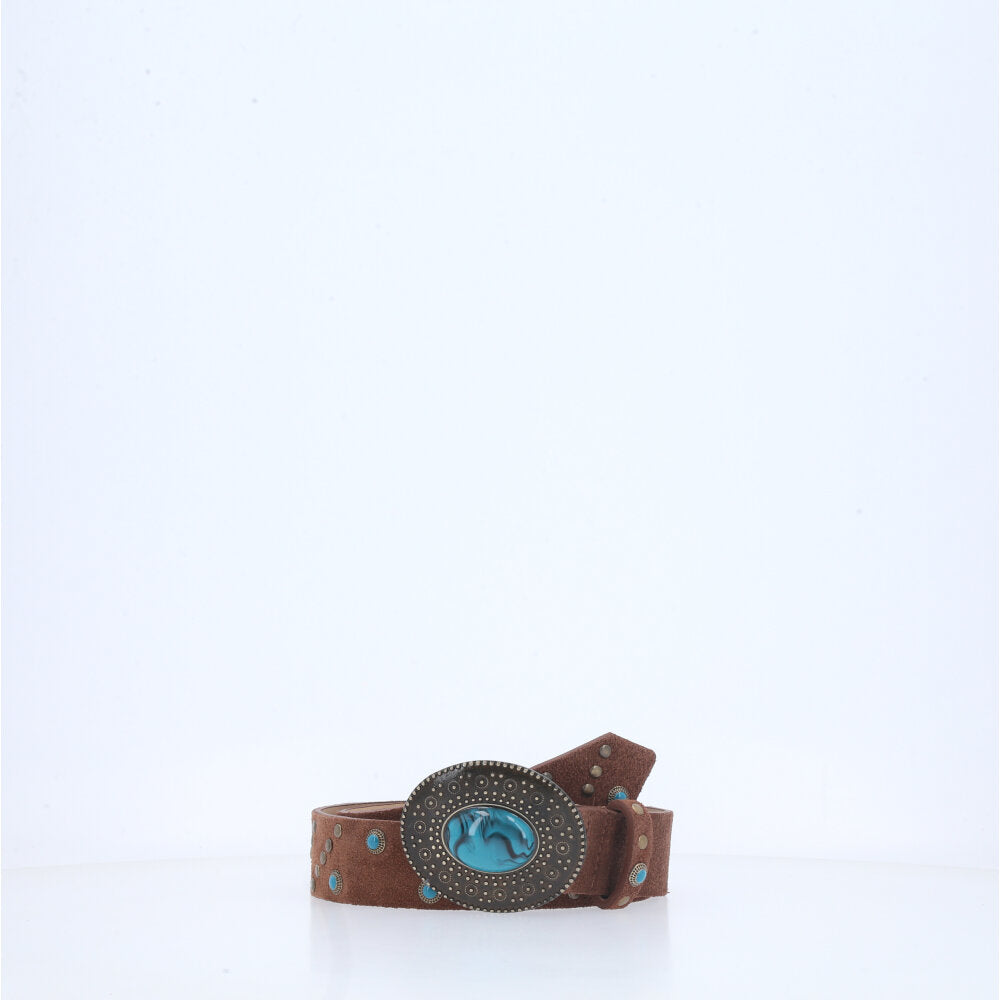 Cinto de Couro Boho com Tachas Marrom escuro