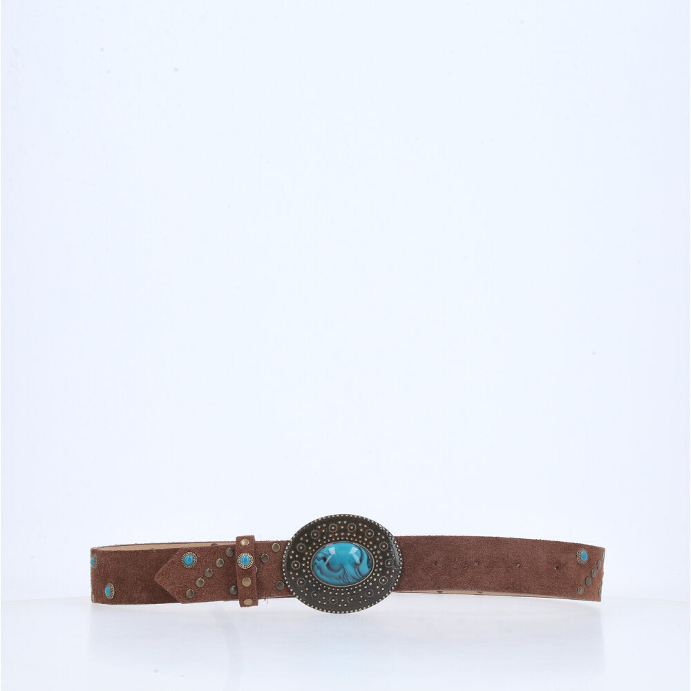 Cinto de Couro Boho com Tachas Marrom escuro