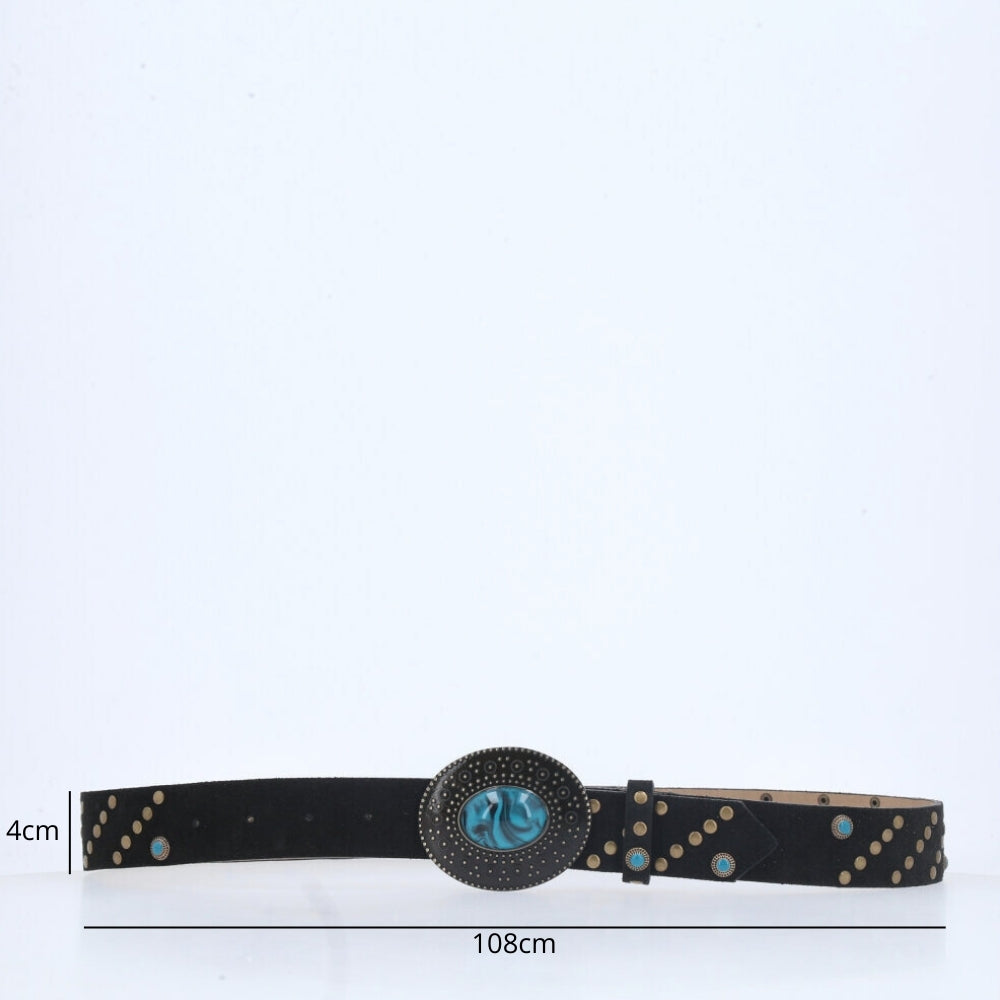Cinto de Couro Boho com Tachas Preto
