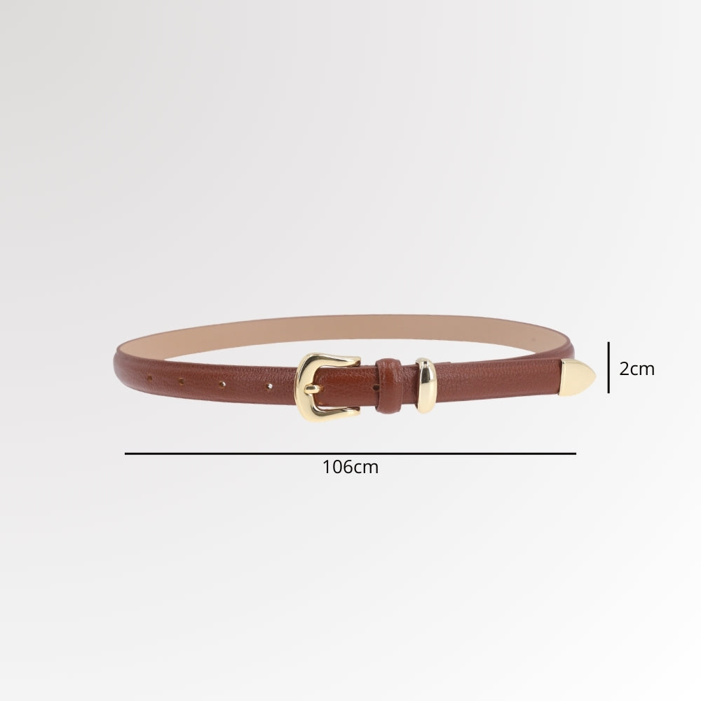 Cinto Feminino de Couro Abaulado com Fivela Dourada Caramelo