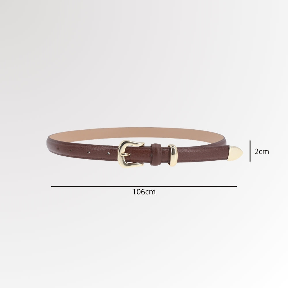 Cinto Feminino de Couro Abaulado com Fivela Dourada Marrom