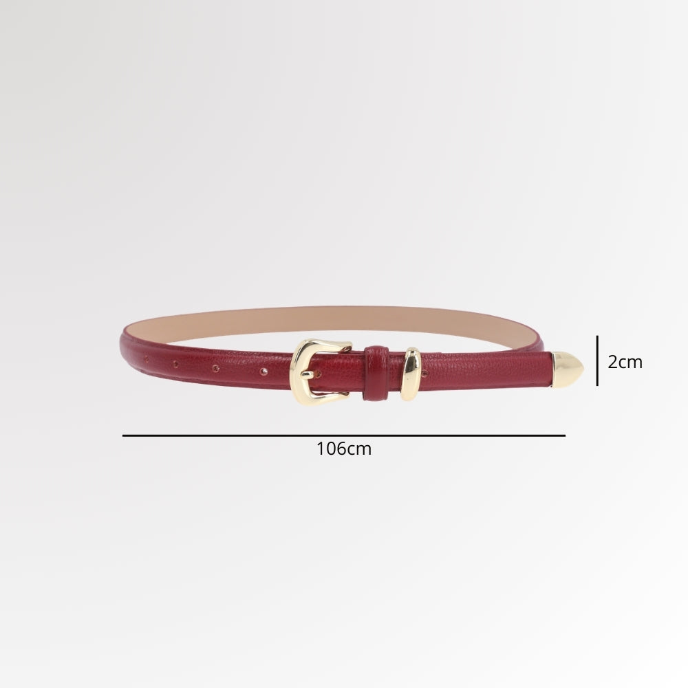 Cinto Feminino de Couro Abaulado com Fivela Dourada Vermelho