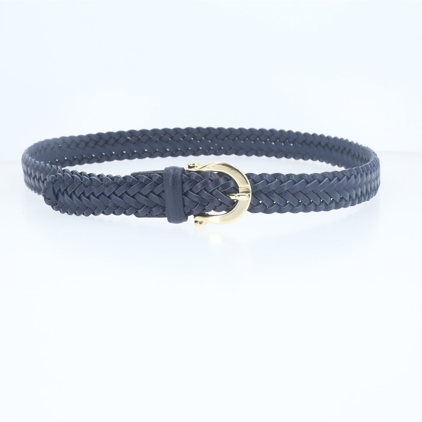 Cinto de Couro Trançado com Fivela de Metal Azul escuro