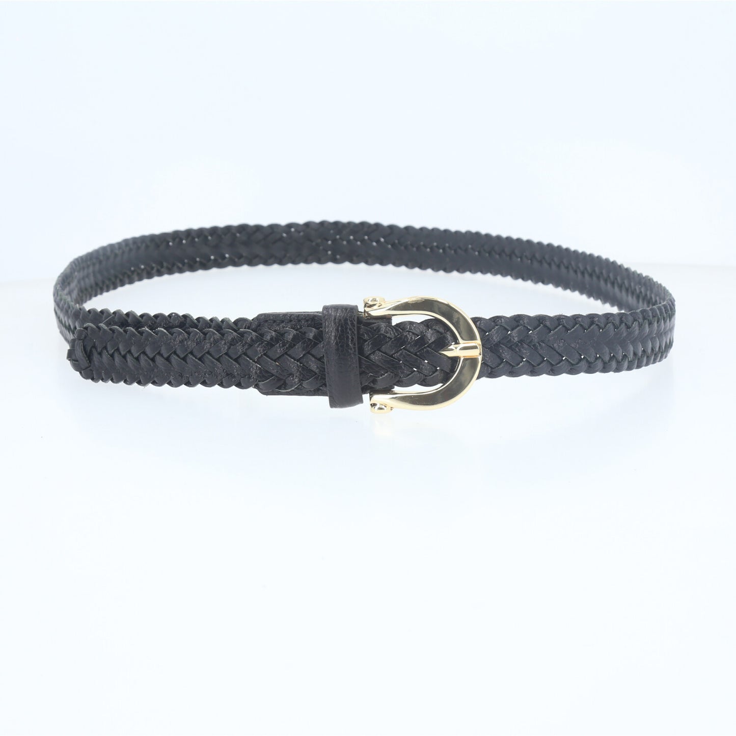 Cinto de Couro Trançado com Fivela de Metal Preto