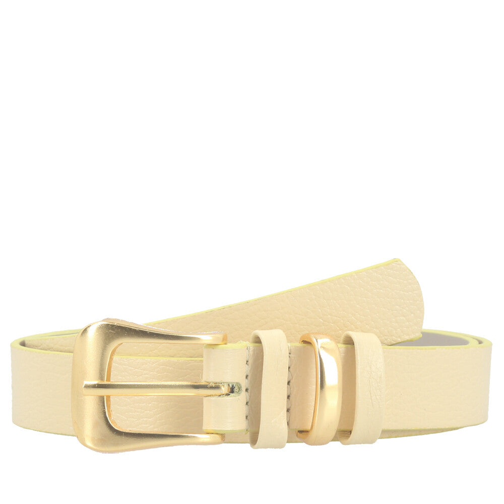 Cinto em Couro com Fivela Metalizada Amarelo