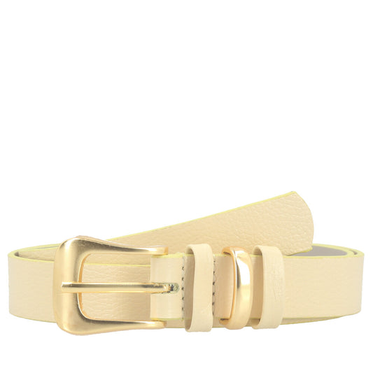 Cinto em Couro com Fivela Metalizada Amarelo