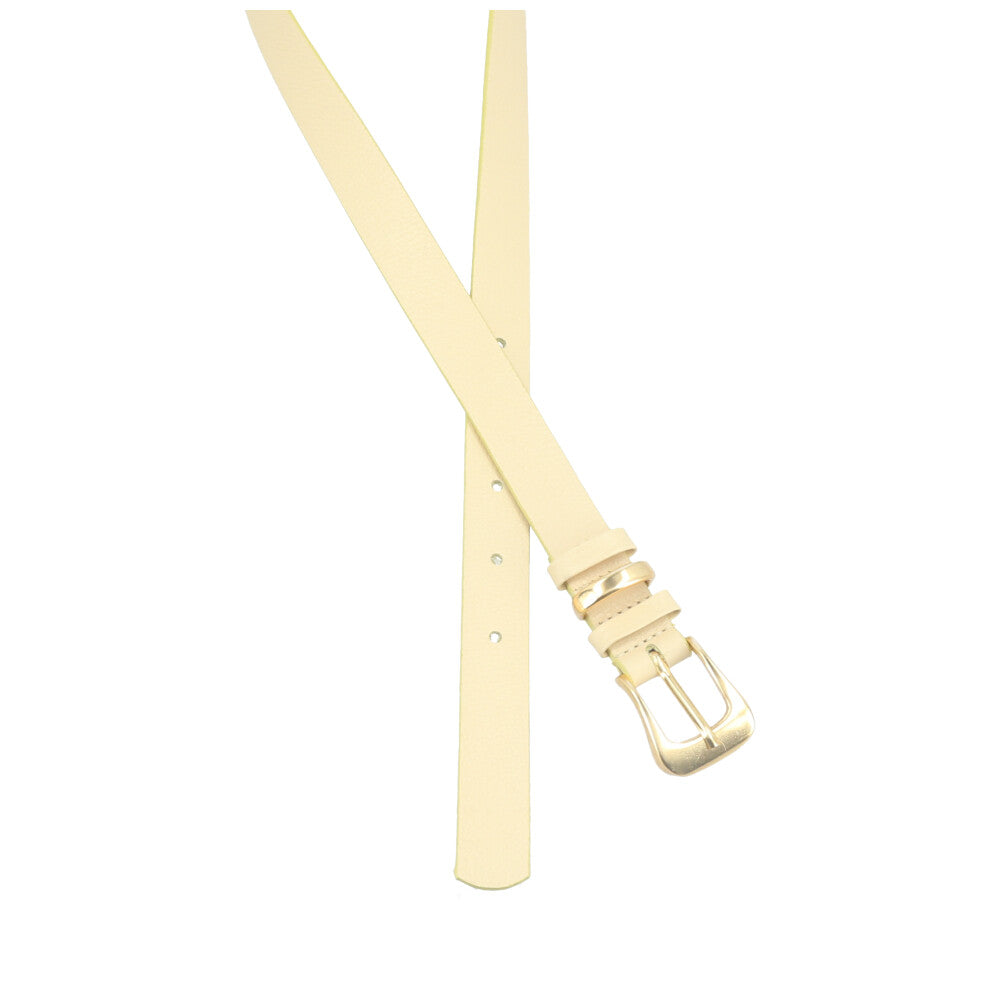 Cinto em Couro com Fivela Metalizada Amarelo