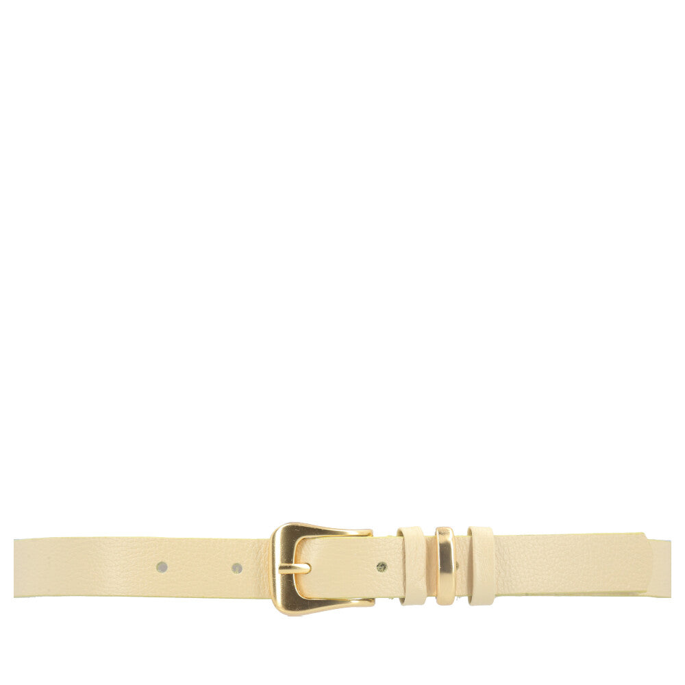 Cinto em Couro com Fivela Metalizada Amarelo
