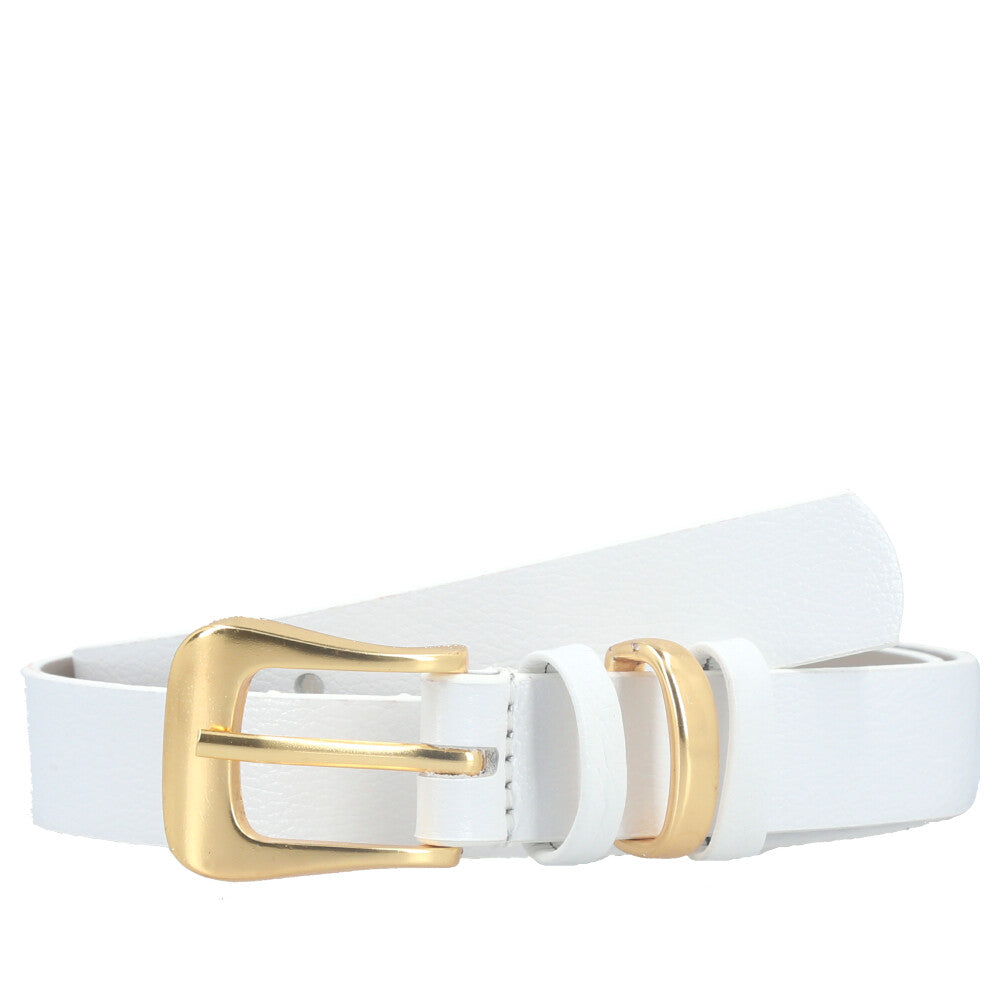 Cinto em Couro com Fivela Metalizada Branco