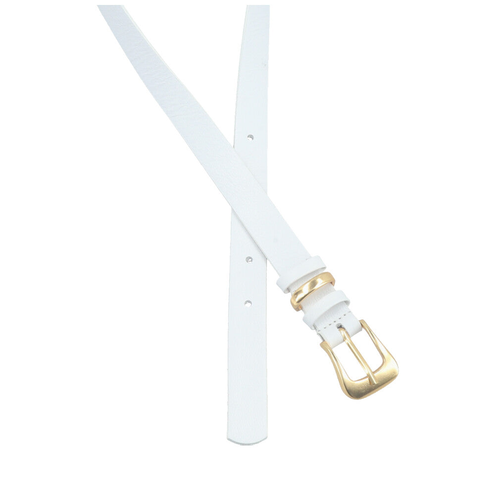 Cinto em Couro com Fivela Metalizada Branco