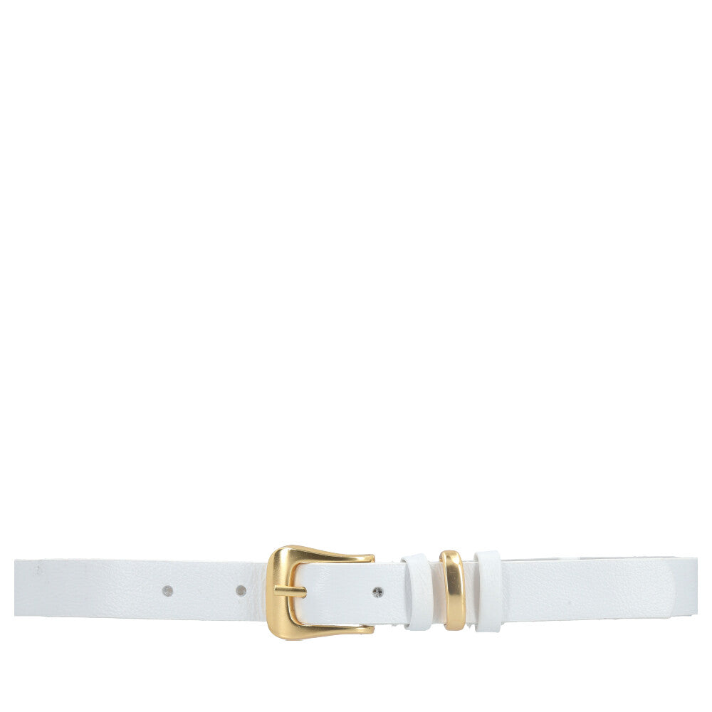 Cinto em Couro com Fivela Metalizada Branco
