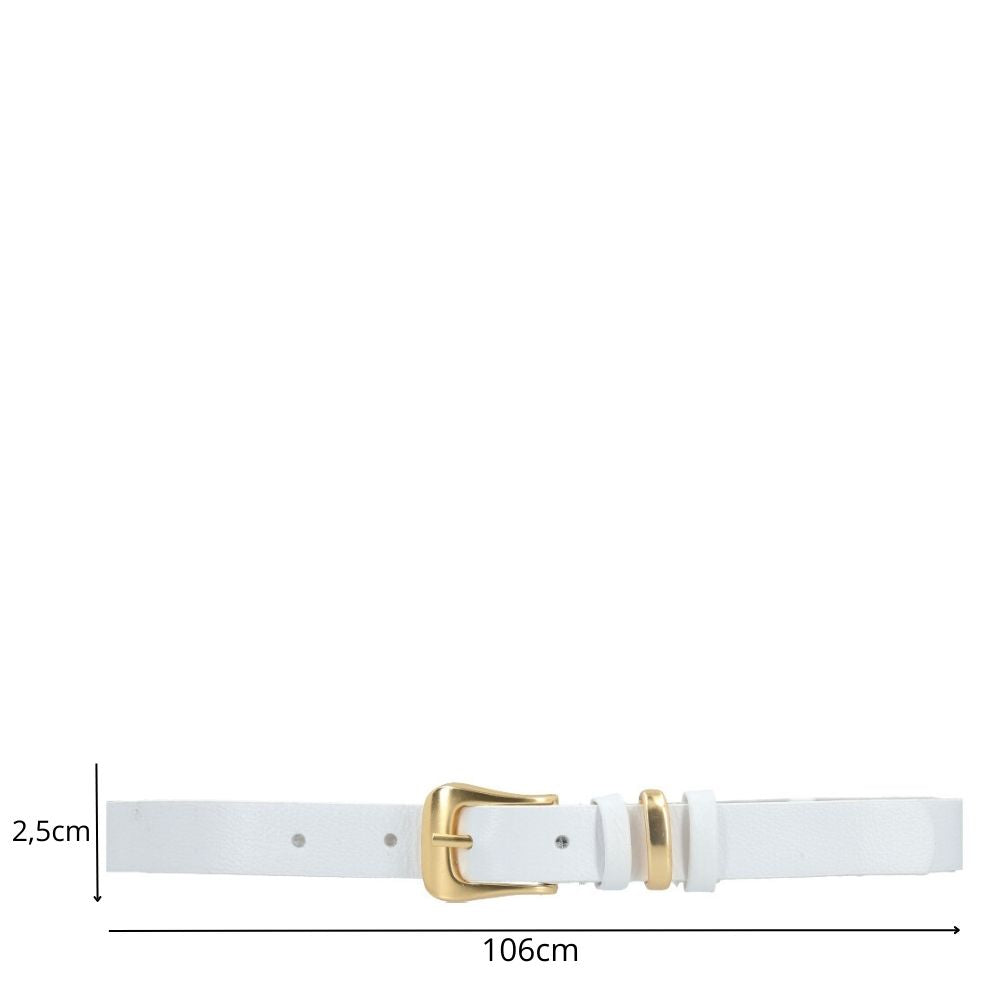 Cinto em Couro com Fivela Metalizada Branco