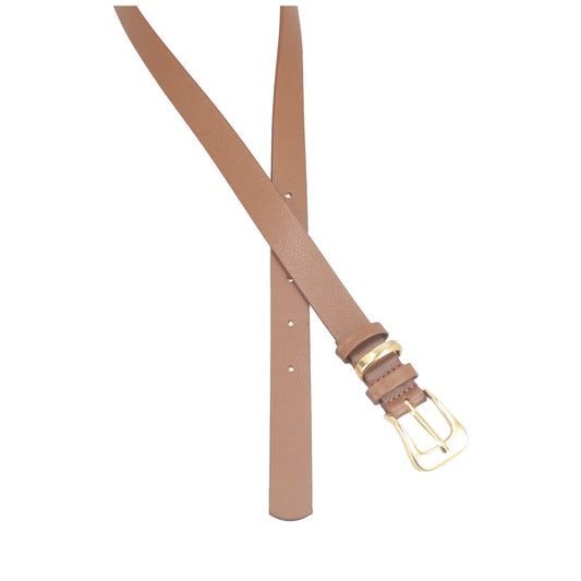 Cinto em Couro com Fivela Metalizada Caramelo