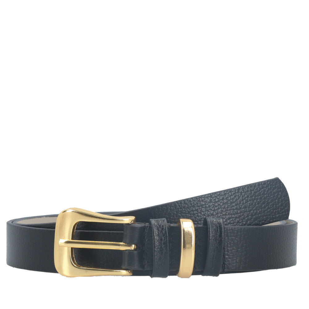 Cinto em Couro com Fivela Metalizada Preto