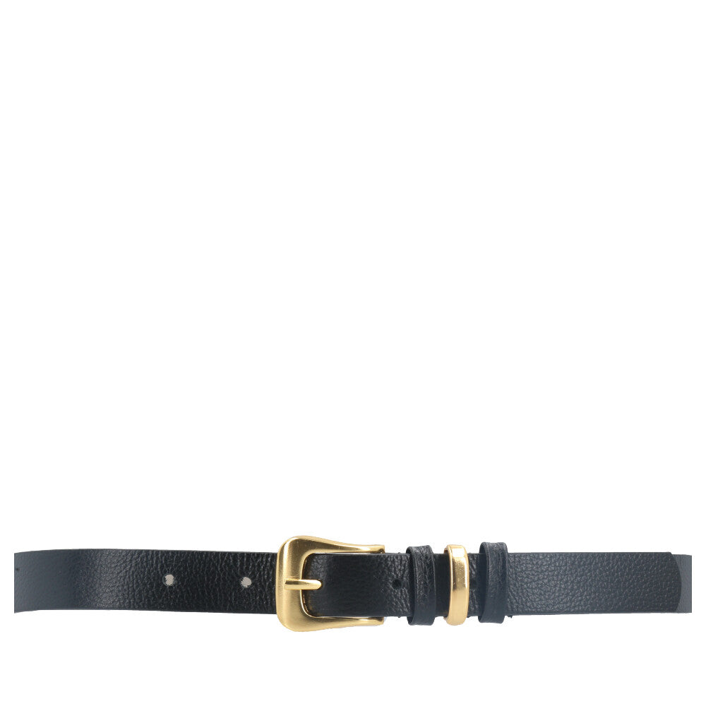 Cinto em Couro com Fivela Metalizada Preto