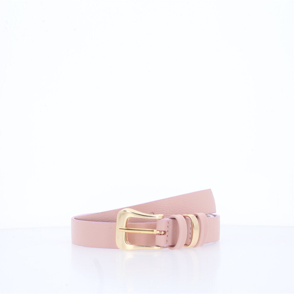 Cinto em Couro com Fivela Metalizada Rose
