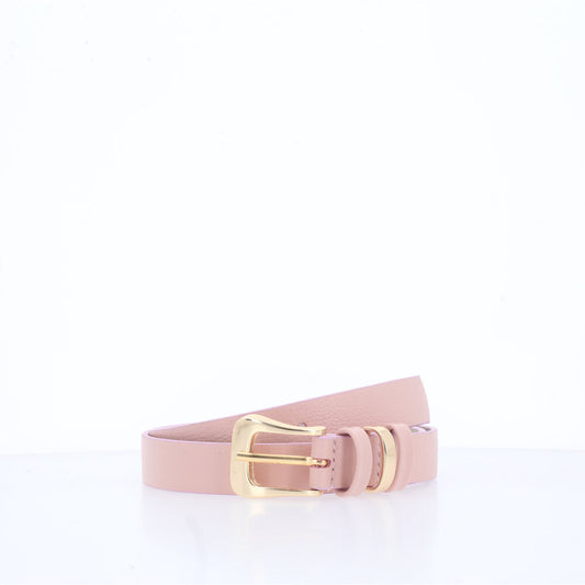 Cinto em Couro com Fivela Metalizada Rose