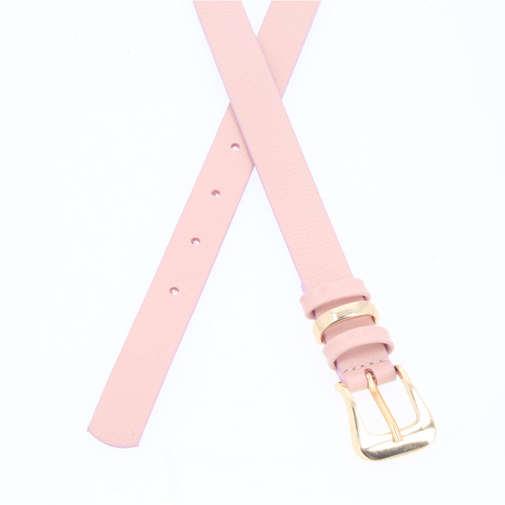 Cinto em Couro com Fivela Metalizada Rose