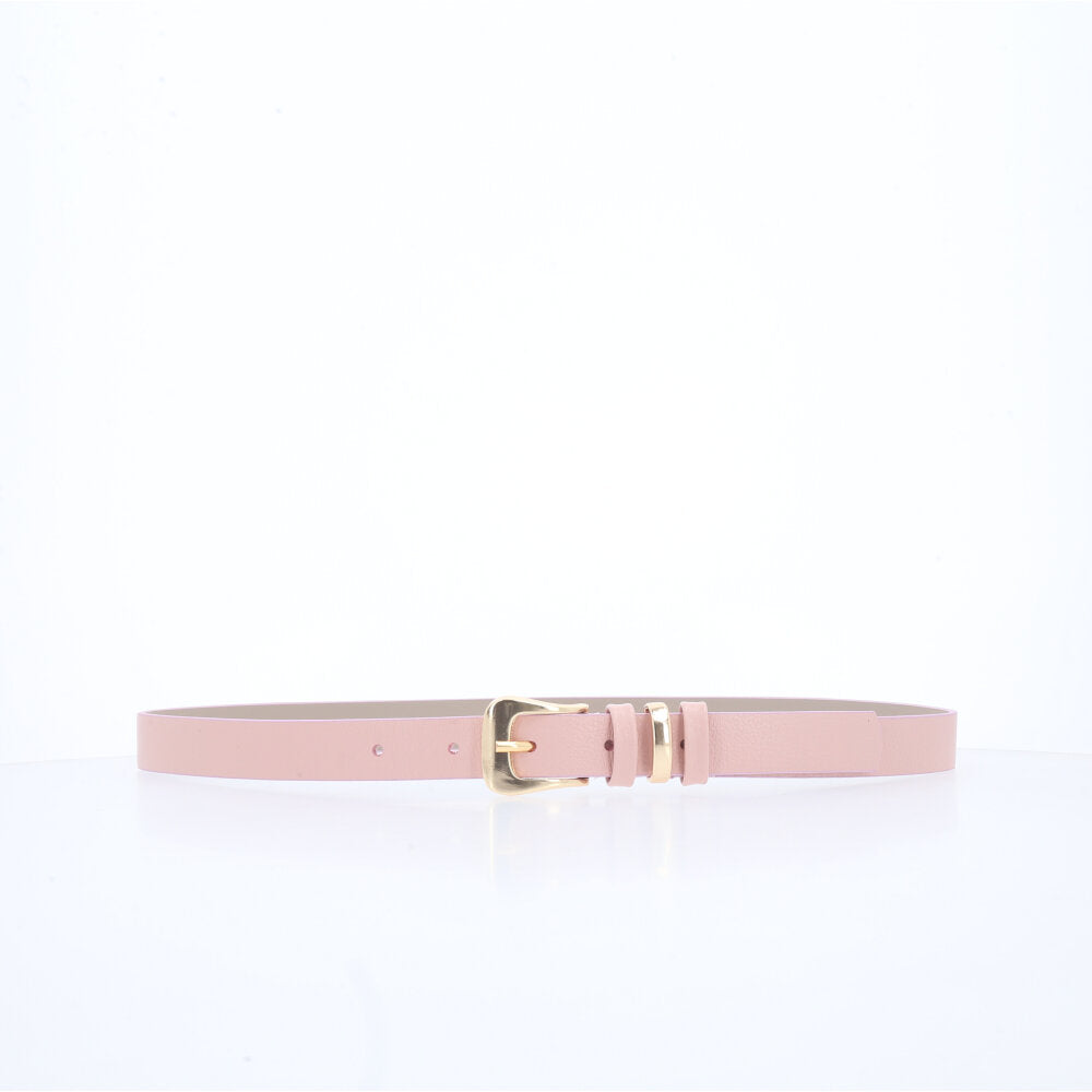 Cinto em Couro com Fivela Metalizada Rose