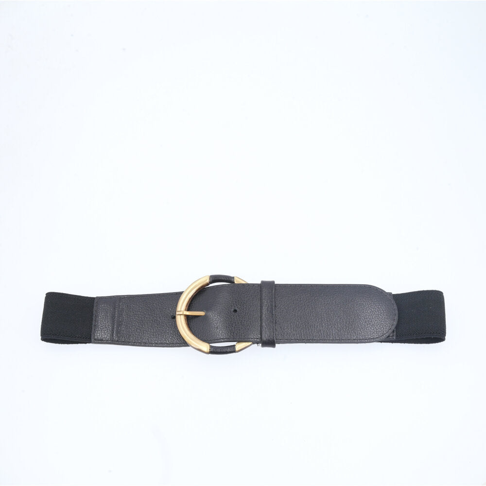 Cinto Feminino em Couro com Detalhe em Elástico Preto
