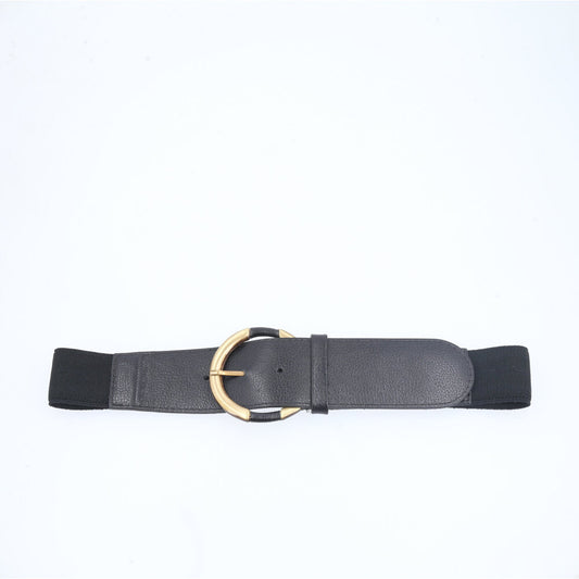 Cinto Feminino em Couro com Detalhe em Elástico Preto