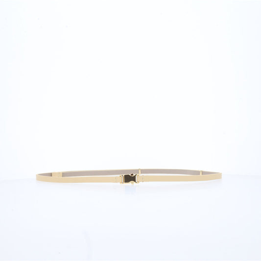 Cinto Fino de Couro com Fivela de Metal Amarelo