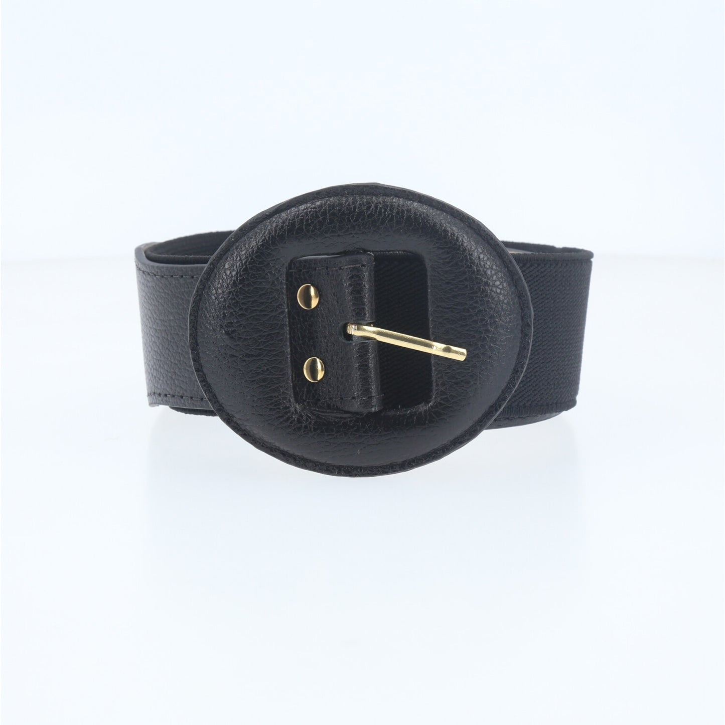 Cinto em Couro com Fivela Redonda Encapada Preto