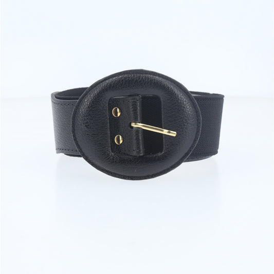 Cinto em Couro com Fivela Redonda Encapada Preto