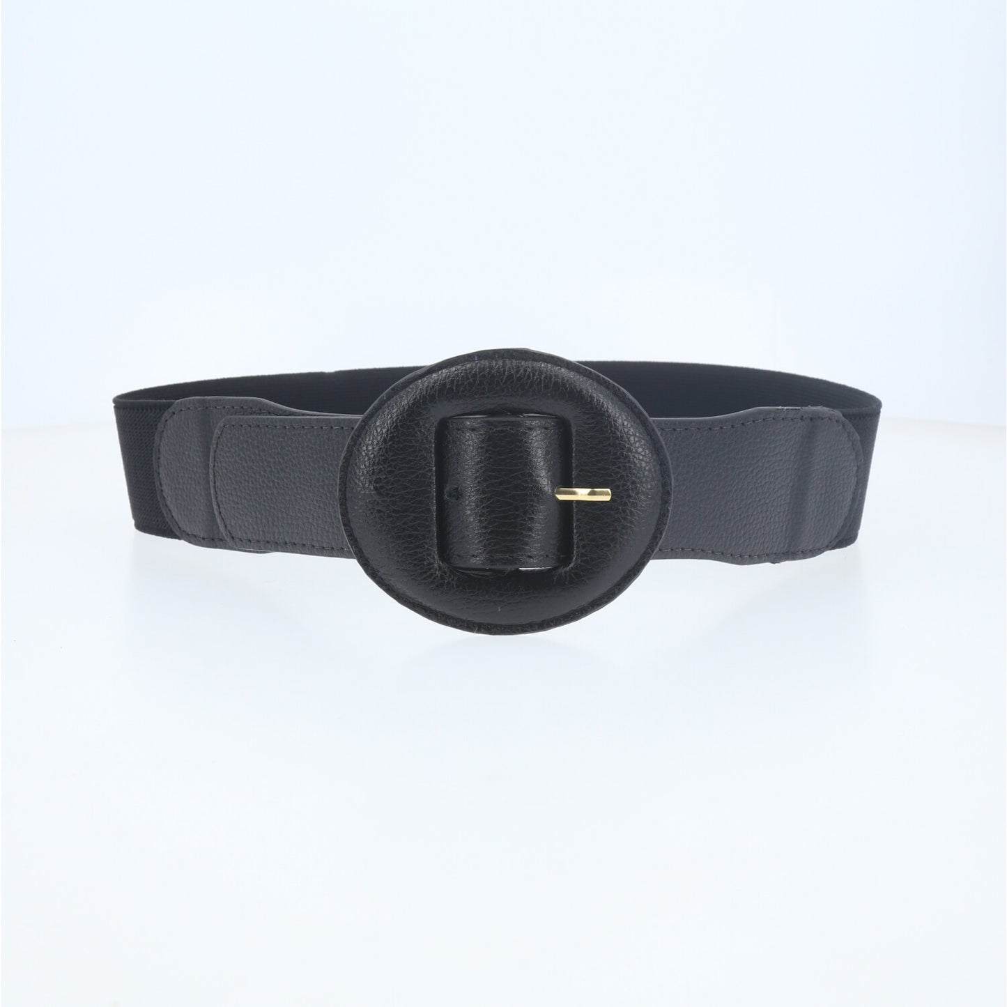 Cinto em Couro com Fivela Redonda Encapada Preto