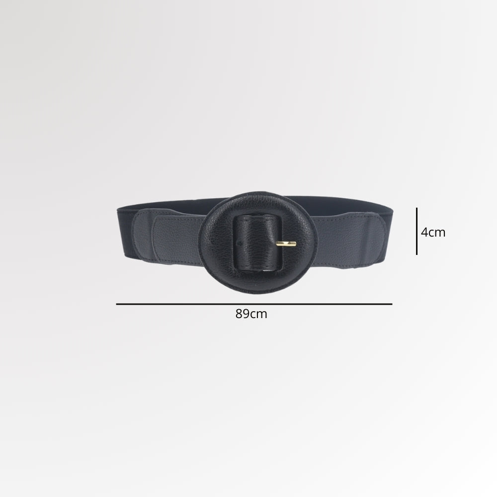 Cinto em Couro com Fivela Redonda Encapada Preto