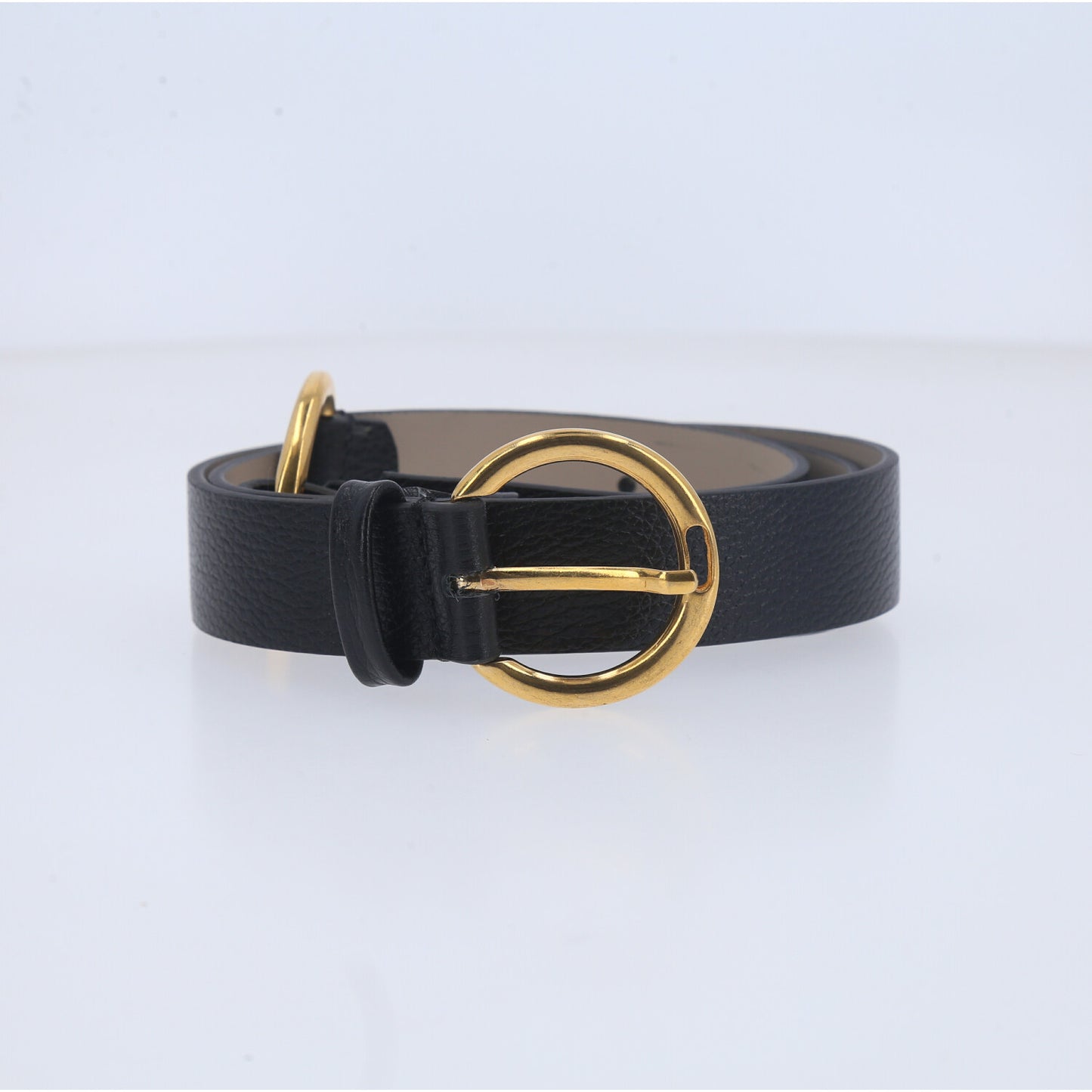 Cinto de Couro com Fivela Dupla Redonda Preto